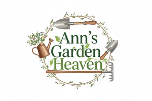 Ann's Garden Heaven logo with garden tools